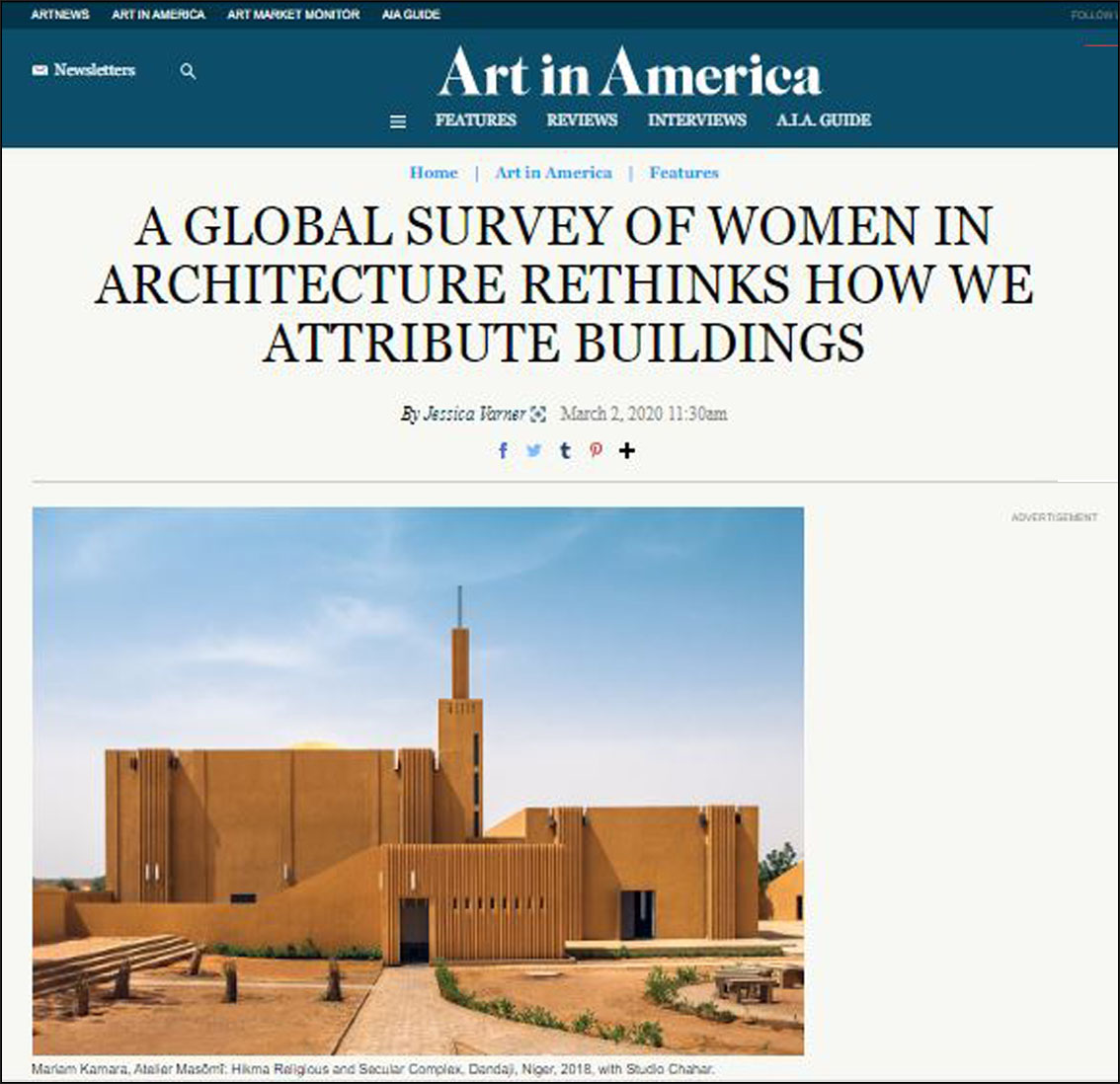 A Global Survey of women in Architecture Rethinks How we Attribute Buildings -artnews -? Janurary 2021