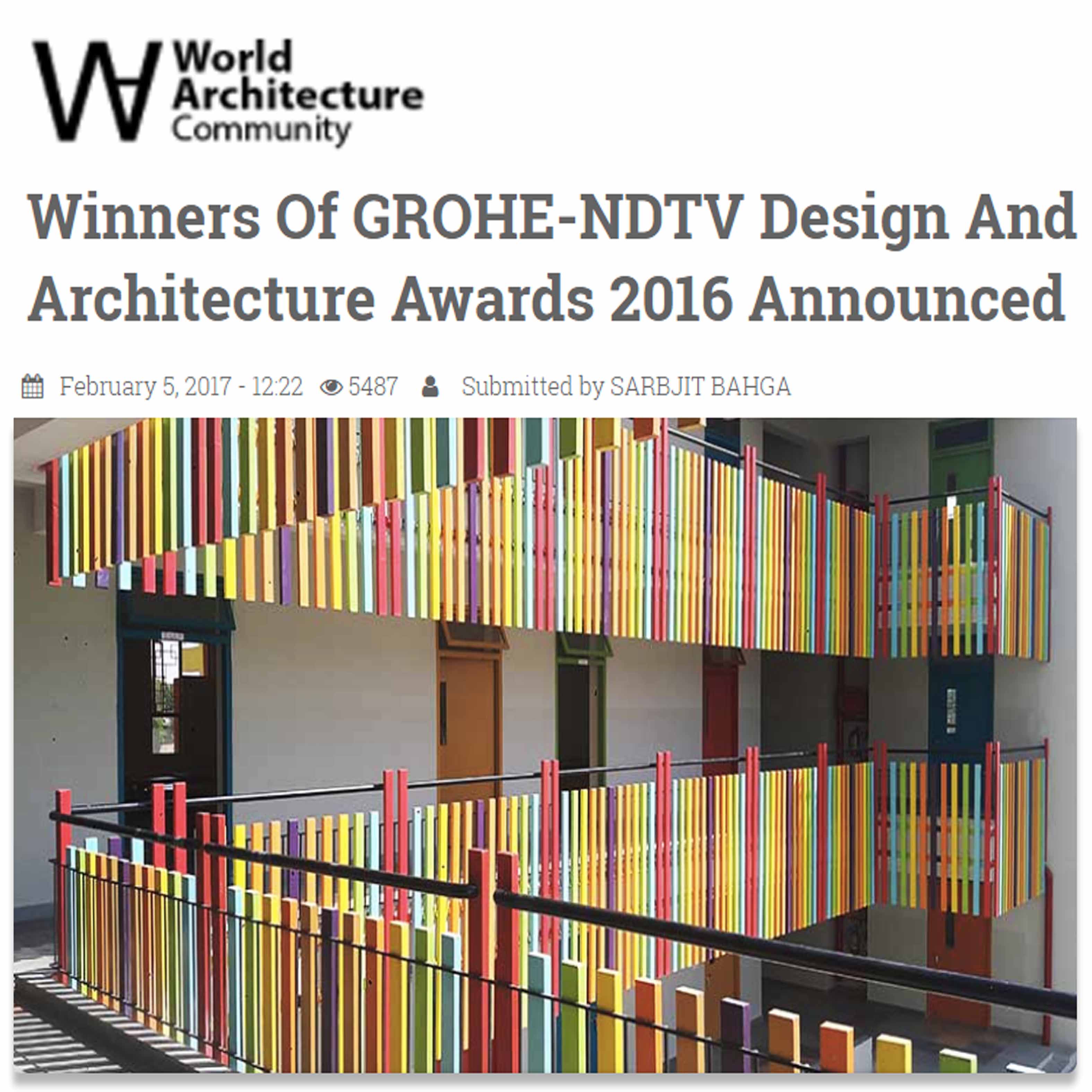 Winners Of GROHE-NDTV Design And Architecture Awards 2016 Announced,World Architecture, 5th February 2017